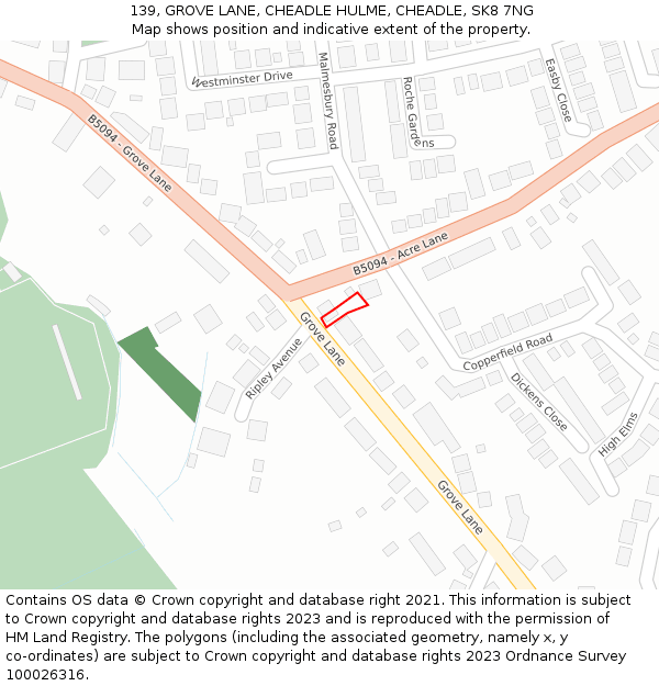 139, GROVE LANE, CHEADLE HULME, CHEADLE, SK8 7NG: Location map and indicative extent of plot