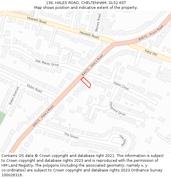 139, HALES ROAD, CHELTENHAM, GL52 6ST: Location map and indicative extent of plot