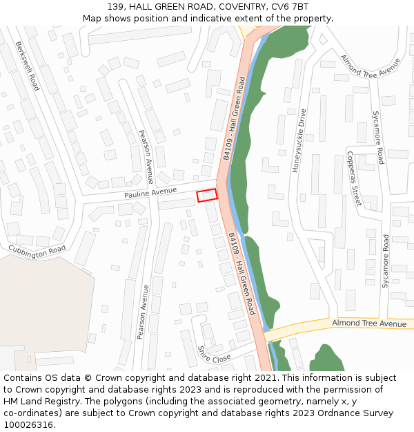 139, HALL GREEN ROAD, COVENTRY, CV6 7BT: Location map and indicative extent of plot