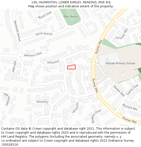 139, HILMANTON, LOWER EARLEY, READING, RG6 4HJ: Location map and indicative extent of plot