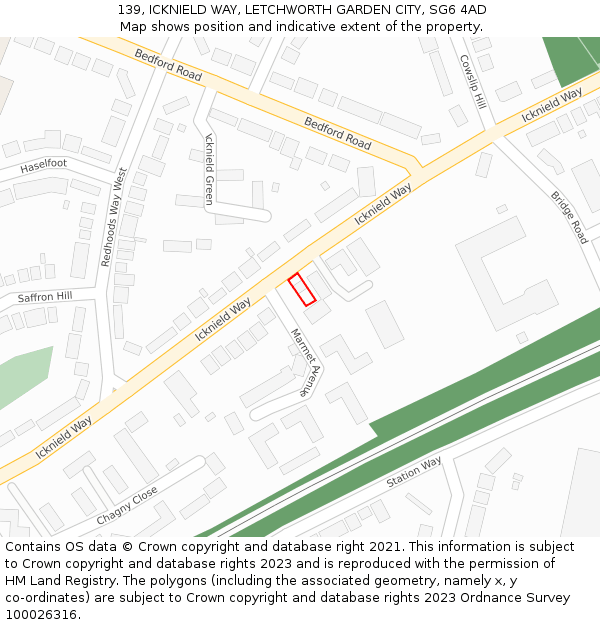 139, ICKNIELD WAY, LETCHWORTH GARDEN CITY, SG6 4AD: Location map and indicative extent of plot