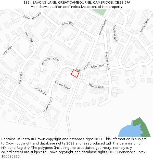 139, JEAVONS LANE, GREAT CAMBOURNE, CAMBRIDGE, CB23 5FA: Location map and indicative extent of plot