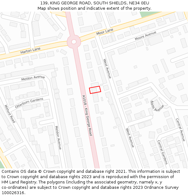 139, KING GEORGE ROAD, SOUTH SHIELDS, NE34 0EU: Location map and indicative extent of plot