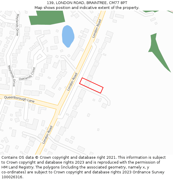 139, LONDON ROAD, BRAINTREE, CM77 8PT: Location map and indicative extent of plot