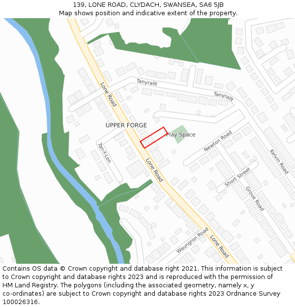 139, LONE ROAD, CLYDACH, SWANSEA, SA6 5JB: Location map and indicative extent of plot