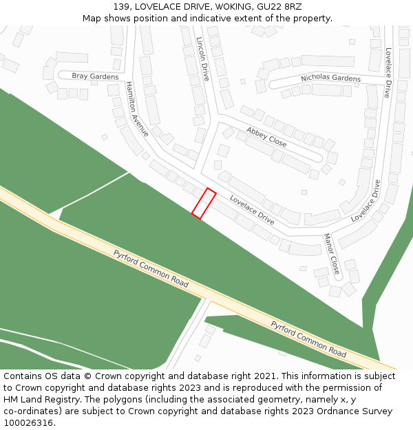 139, LOVELACE DRIVE, WOKING, GU22 8RZ: Location map and indicative extent of plot