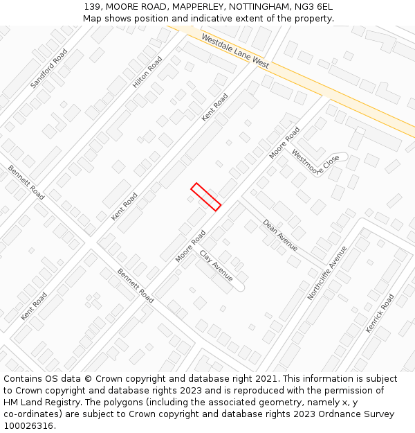 139, MOORE ROAD, MAPPERLEY, NOTTINGHAM, NG3 6EL: Location map and indicative extent of plot