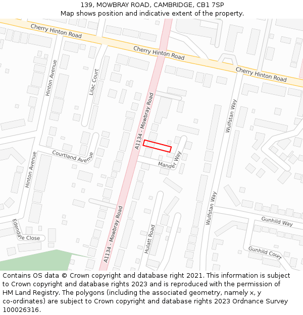 139, MOWBRAY ROAD, CAMBRIDGE, CB1 7SP: Location map and indicative extent of plot
