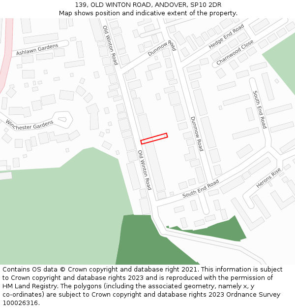 139, OLD WINTON ROAD, ANDOVER, SP10 2DR: Location map and indicative extent of plot