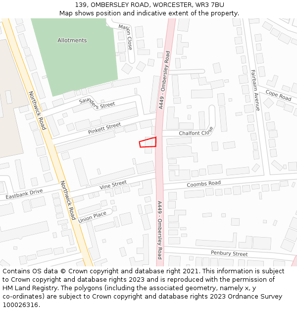 139, OMBERSLEY ROAD, WORCESTER, WR3 7BU: Location map and indicative extent of plot