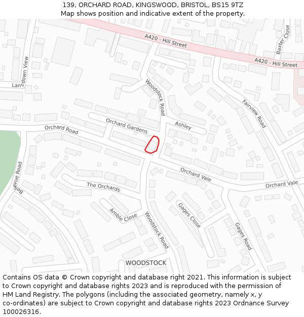 139, ORCHARD ROAD, KINGSWOOD, BRISTOL, BS15 9TZ: Location map and indicative extent of plot