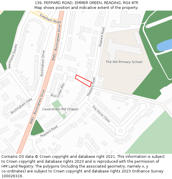 139, PEPPARD ROAD, EMMER GREEN, READING, RG4 8TR: Location map and indicative extent of plot