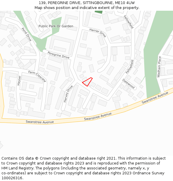 139, PEREGRINE DRIVE, SITTINGBOURNE, ME10 4UW: Location map and indicative extent of plot