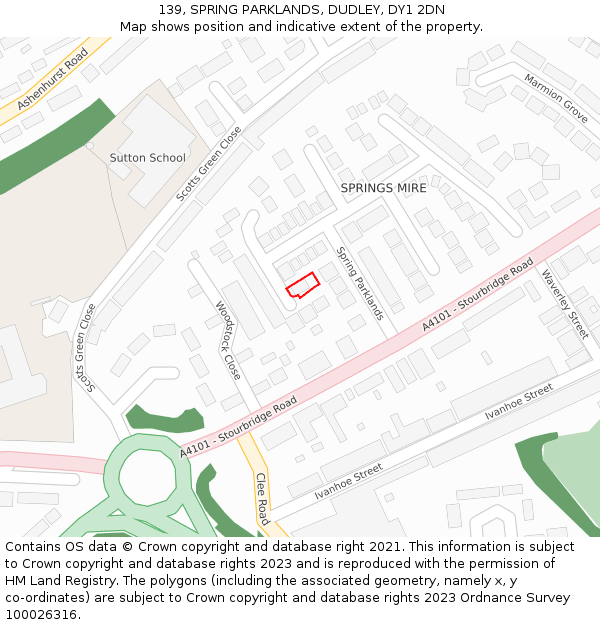 139, SPRING PARKLANDS, DUDLEY, DY1 2DN: Location map and indicative extent of plot