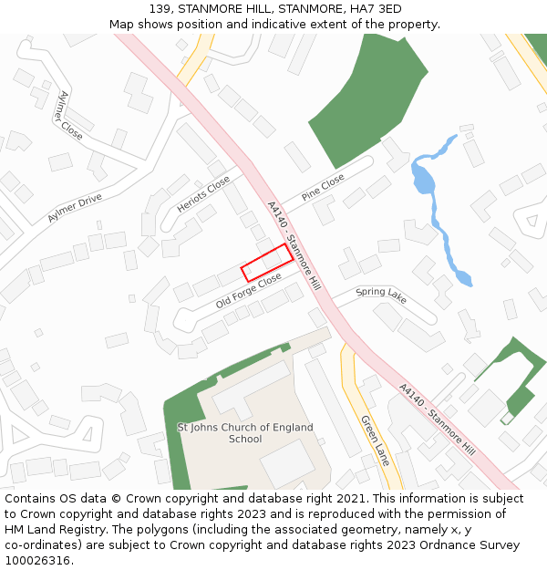 139, STANMORE HILL, STANMORE, HA7 3ED: Location map and indicative extent of plot