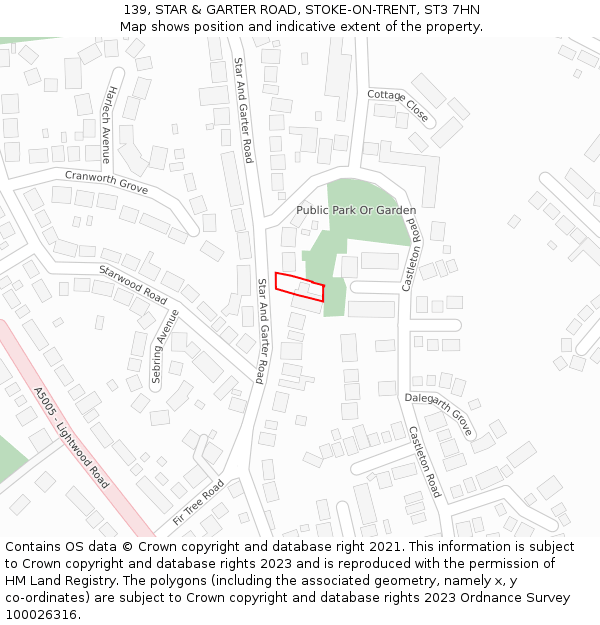 139, STAR & GARTER ROAD, STOKE-ON-TRENT, ST3 7HN: Location map and indicative extent of plot