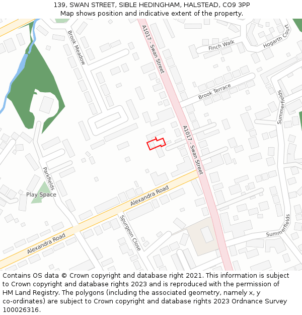 139, SWAN STREET, SIBLE HEDINGHAM, HALSTEAD, CO9 3PP: Location map and indicative extent of plot