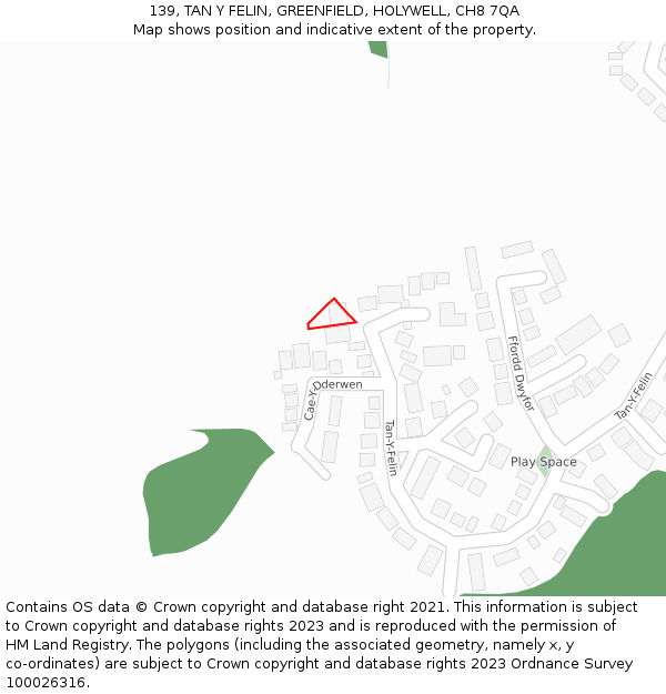 139, TAN Y FELIN, GREENFIELD, HOLYWELL, CH8 7QA: Location map and indicative extent of plot