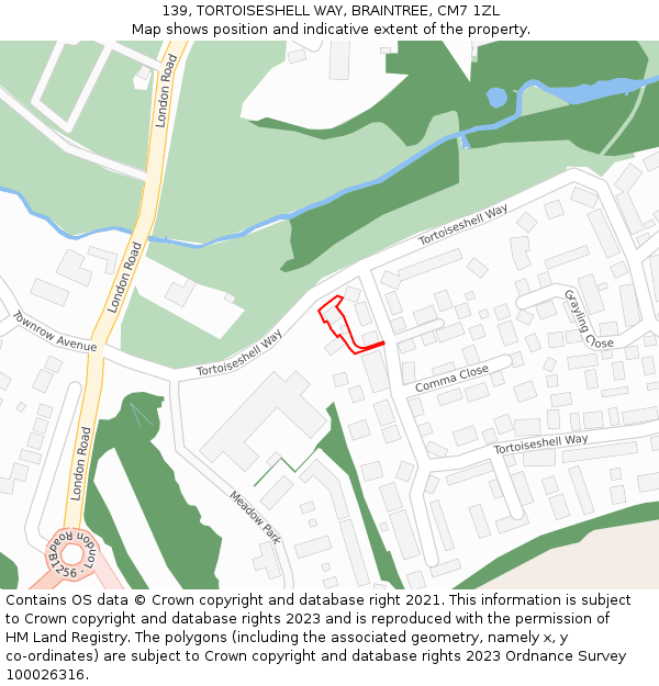 139, TORTOISESHELL WAY, BRAINTREE, CM7 1ZL: Location map and indicative extent of plot