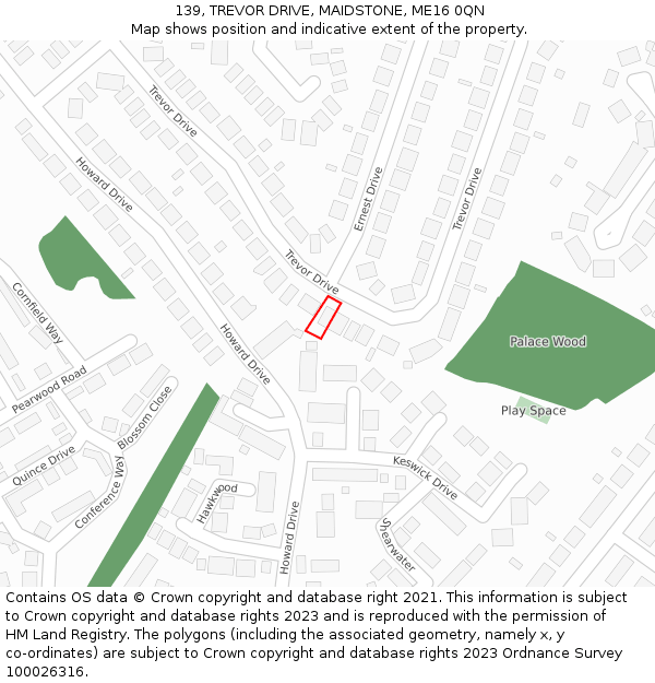 139, TREVOR DRIVE, MAIDSTONE, ME16 0QN: Location map and indicative extent of plot