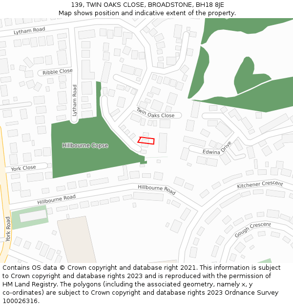 139, TWIN OAKS CLOSE, BROADSTONE, BH18 8JE: Location map and indicative extent of plot