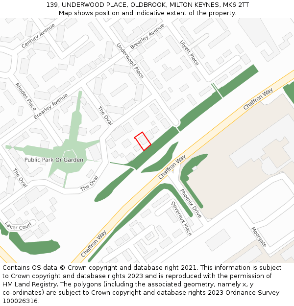 139, UNDERWOOD PLACE, OLDBROOK, MILTON KEYNES, MK6 2TT: Location map and indicative extent of plot