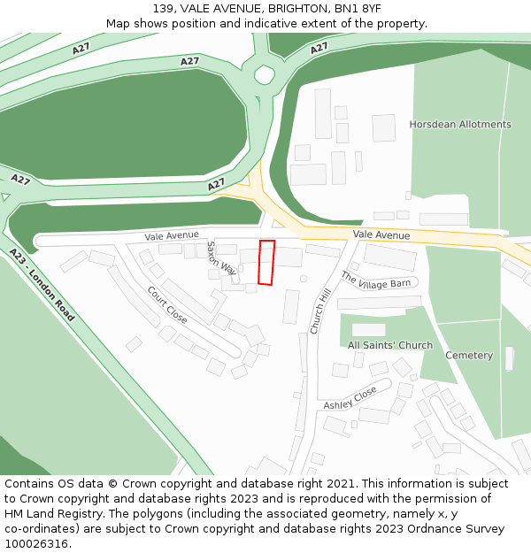 139, VALE AVENUE, BRIGHTON, BN1 8YF: Location map and indicative extent of plot