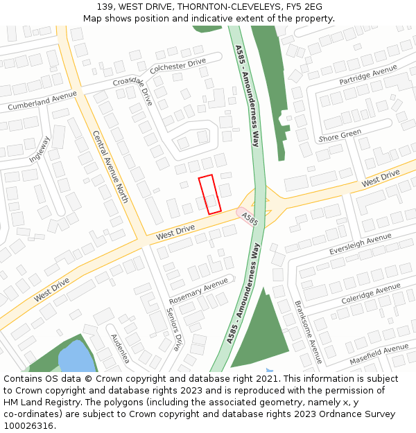139, WEST DRIVE, THORNTON-CLEVELEYS, FY5 2EG: Location map and indicative extent of plot