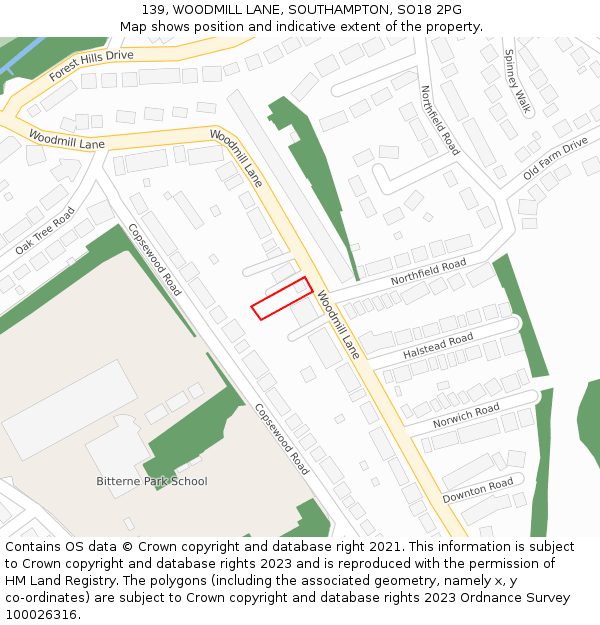 139, WOODMILL LANE, SOUTHAMPTON, SO18 2PG: Location map and indicative extent of plot