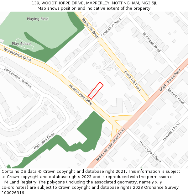 139, WOODTHORPE DRIVE, MAPPERLEY, NOTTINGHAM, NG3 5JL: Location map and indicative extent of plot