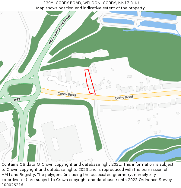 139A, CORBY ROAD, WELDON, CORBY, NN17 3HU: Location map and indicative extent of plot