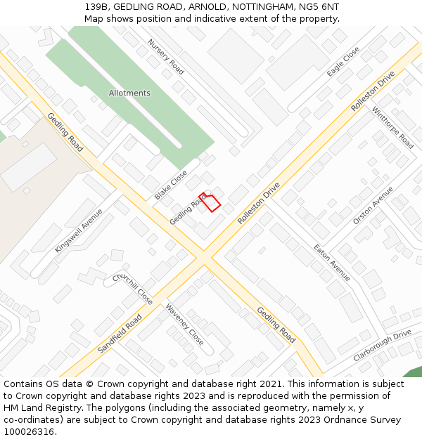 139B, GEDLING ROAD, ARNOLD, NOTTINGHAM, NG5 6NT: Location map and indicative extent of plot