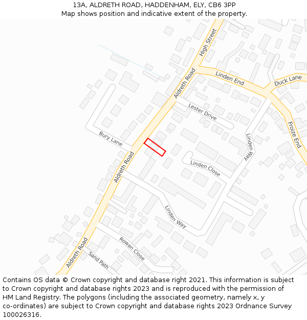 13A, ALDRETH ROAD, HADDENHAM, ELY, CB6 3PP: Location map and indicative extent of plot