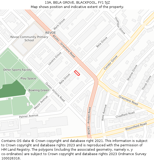 13A, BELA GROVE, BLACKPOOL, FY1 5JZ: Location map and indicative extent of plot