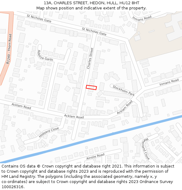 13A, CHARLES STREET, HEDON, HULL, HU12 8HT: Location map and indicative extent of plot