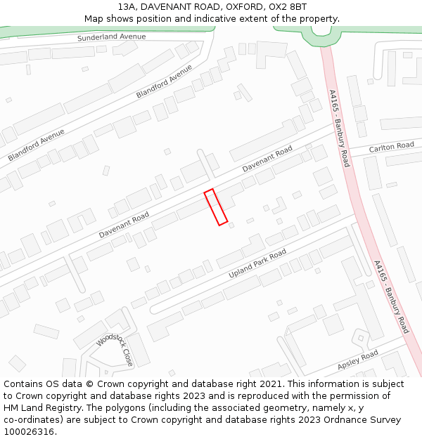 13A, DAVENANT ROAD, OXFORD, OX2 8BT: Location map and indicative extent of plot