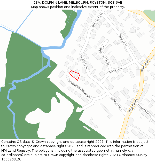 13A, DOLPHIN LANE, MELBOURN, ROYSTON, SG8 6AE: Location map and indicative extent of plot