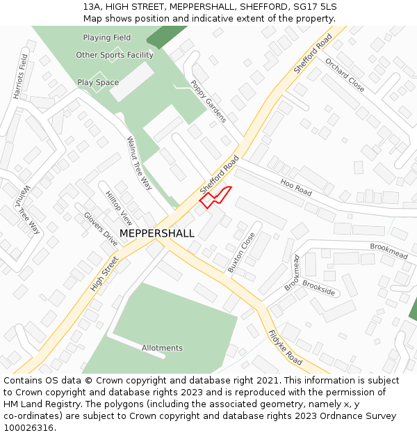 13A, HIGH STREET, MEPPERSHALL, SHEFFORD, SG17 5LS: Location map and indicative extent of plot