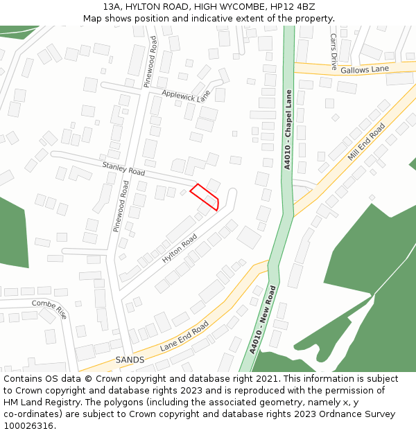 13A, HYLTON ROAD, HIGH WYCOMBE, HP12 4BZ: Location map and indicative extent of plot