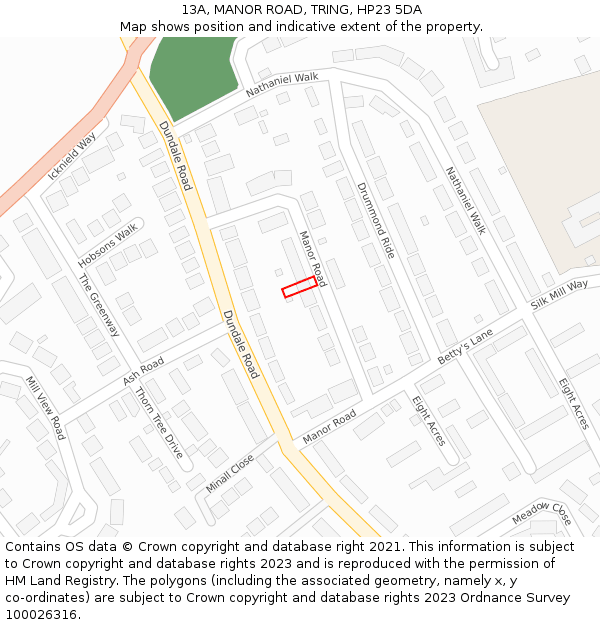 13A, MANOR ROAD, TRING, HP23 5DA: Location map and indicative extent of plot