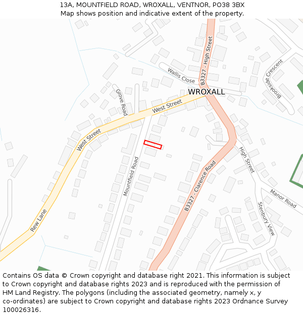 13A, MOUNTFIELD ROAD, WROXALL, VENTNOR, PO38 3BX: Location map and indicative extent of plot