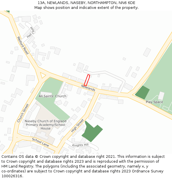 13A, NEWLANDS, NASEBY, NORTHAMPTON, NN6 6DE: Location map and indicative extent of plot