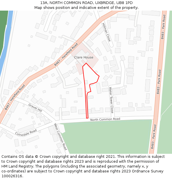 13A, NORTH COMMON ROAD, UXBRIDGE, UB8 1PD: Location map and indicative extent of plot