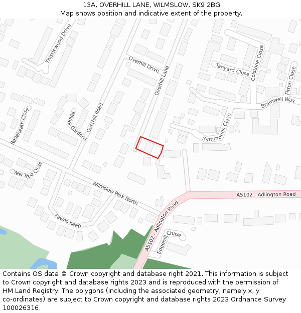 13A, OVERHILL LANE, WILMSLOW, SK9 2BG: Location map and indicative extent of plot