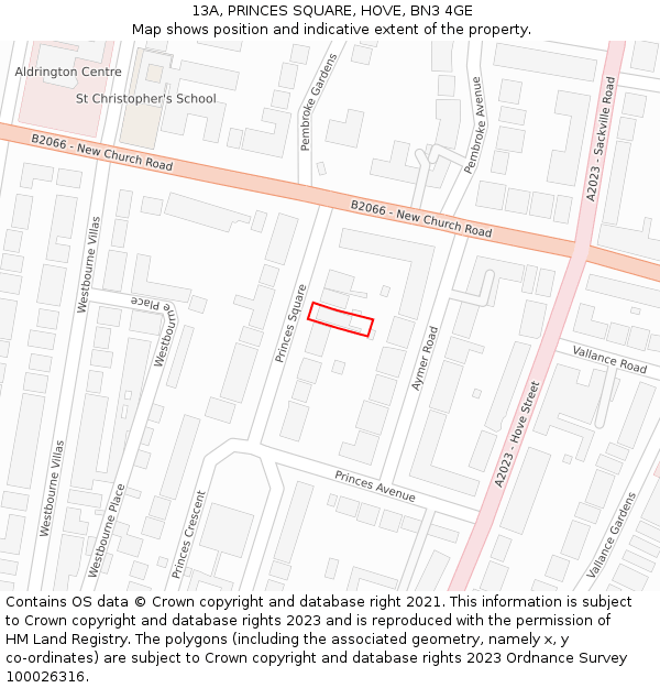 13A, PRINCES SQUARE, HOVE, BN3 4GE: Location map and indicative extent of plot