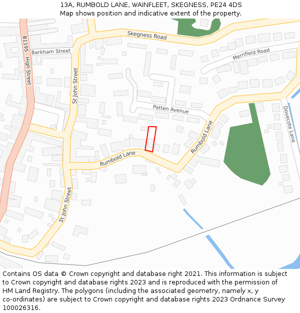 13A, RUMBOLD LANE, WAINFLEET, SKEGNESS, PE24 4DS: Location map and indicative extent of plot