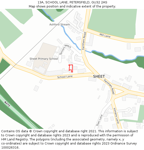 13A, SCHOOL LANE, PETERSFIELD, GU32 2AS: Location map and indicative extent of plot