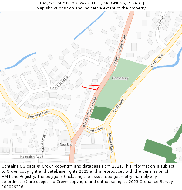 13A, SPILSBY ROAD, WAINFLEET, SKEGNESS, PE24 4EJ: Location map and indicative extent of plot