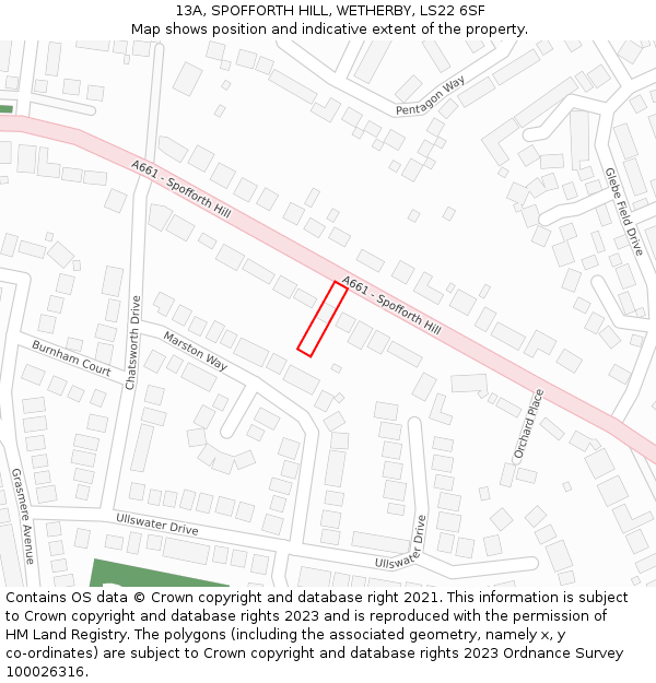 13A, SPOFFORTH HILL, WETHERBY, LS22 6SF: Location map and indicative extent of plot