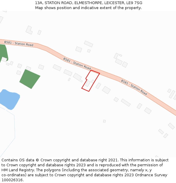 13A, STATION ROAD, ELMESTHORPE, LEICESTER, LE9 7SG: Location map and indicative extent of plot